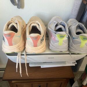 HOKA Clifton 9 . 

2 pairs. 10.5 wide. Both worn but in good condition. $50/both